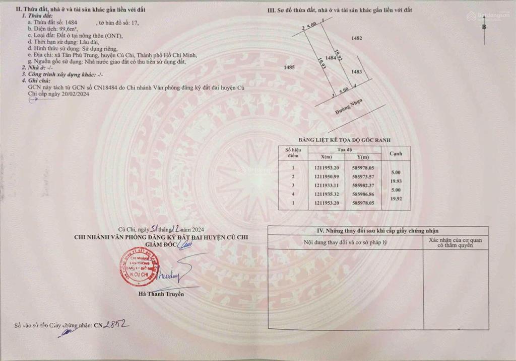 Đất nền tân phú trung, thổ cư, sổ hồng riêng, xây dựng 5 x 20m (100m2) nh hỗ trợ 70%