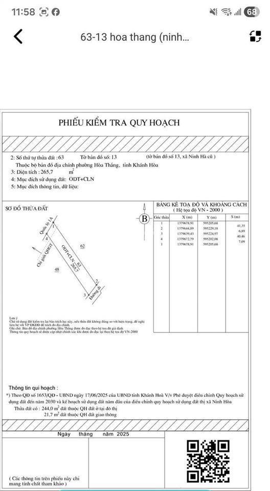Đất mặt tiền quốc lộ 1a ngay ngã ba ninh hoà có thổ cư, 2 mt trước sau 265.7m2 giá 3tỷ2