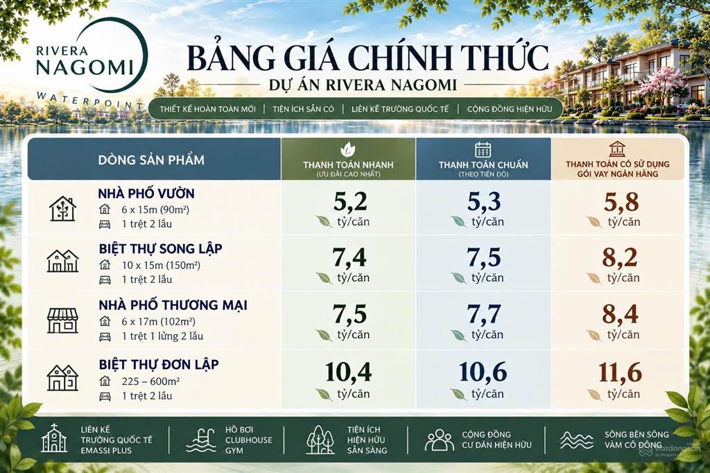 Chính thức mở bán waterpoint giá gốc cđt  thanh toán 3 năm, hỗ trợ 0% ls, tặng 3 năm phí quản lý