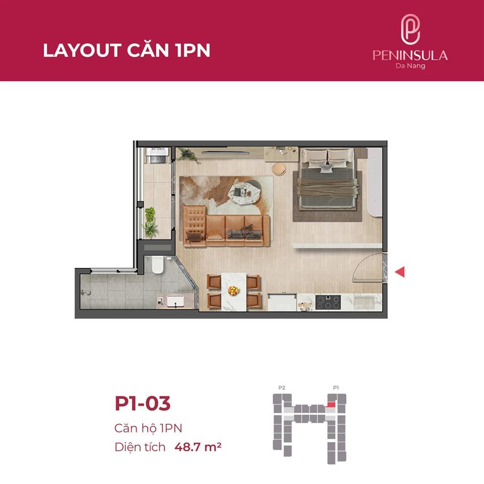 Bán căn hộ 1 phòng ngủ peninsula đà nẵng cạnh sông hàn sổ hồng lâu dài giá chỉ 2,75 tỷ