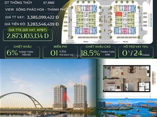 Bán căn hộ 2pn slight tower đà nẵng 57,6m2 tầng cao view sông chỉ 2,87 tỷ