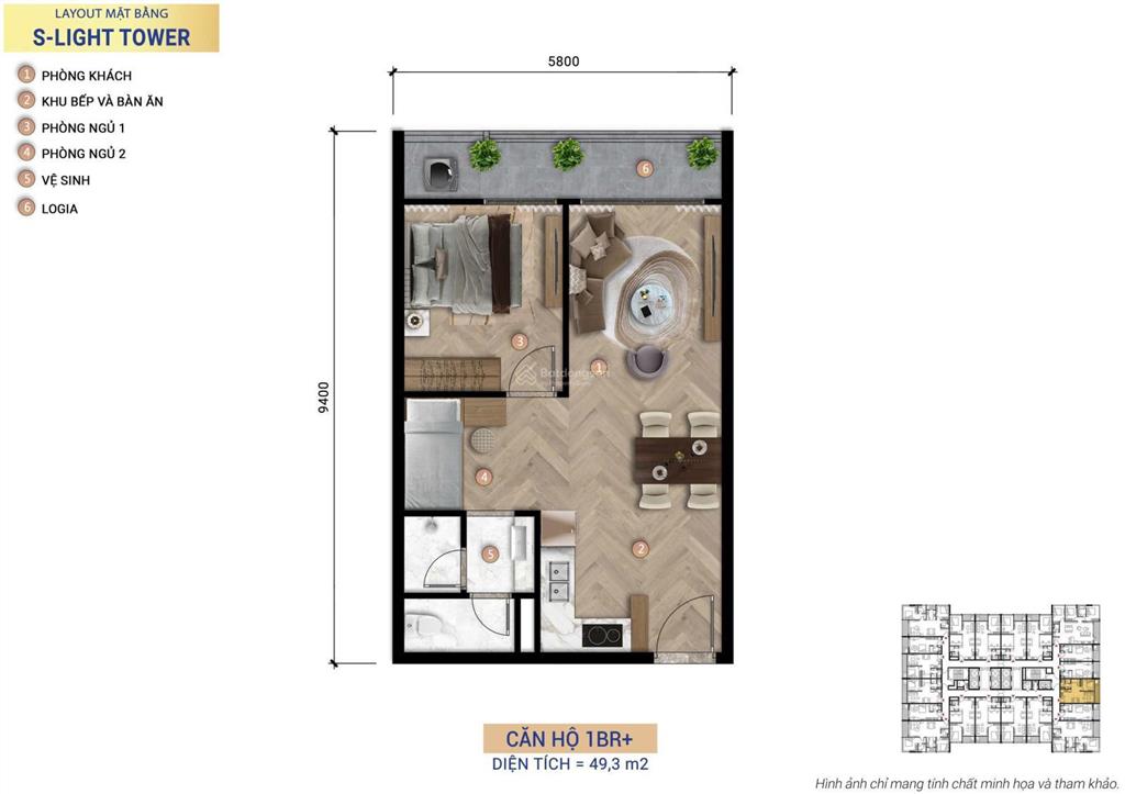 Bán căn hộ 1pn slight tower chỉ 2,454 tỷ  ck 18,5%  vay 70% ls 0% 24 tháng
