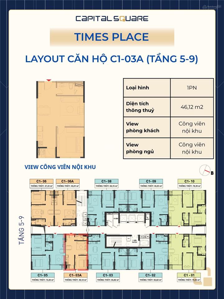 Nổi bật căn hộ 1pn capital square view công viên & quảng trường giá chỉ 4,06 tỷ
