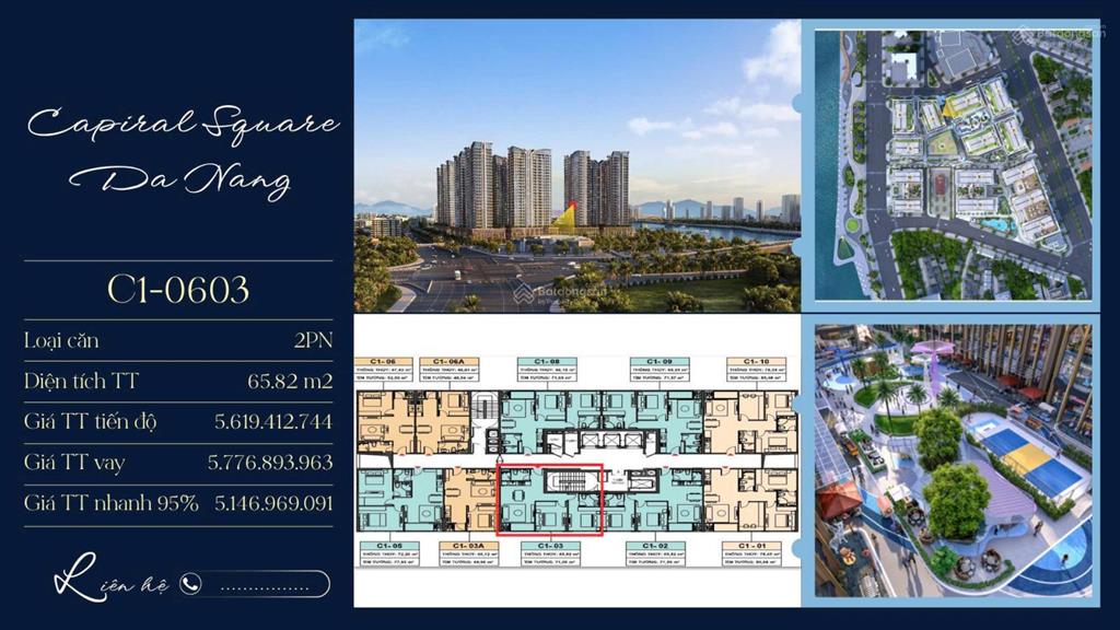 Hàng vip capital square căn hộ 2pn 66m2, cạnh sông hàn, giá full vat 5,146 tỷ  ck 16%