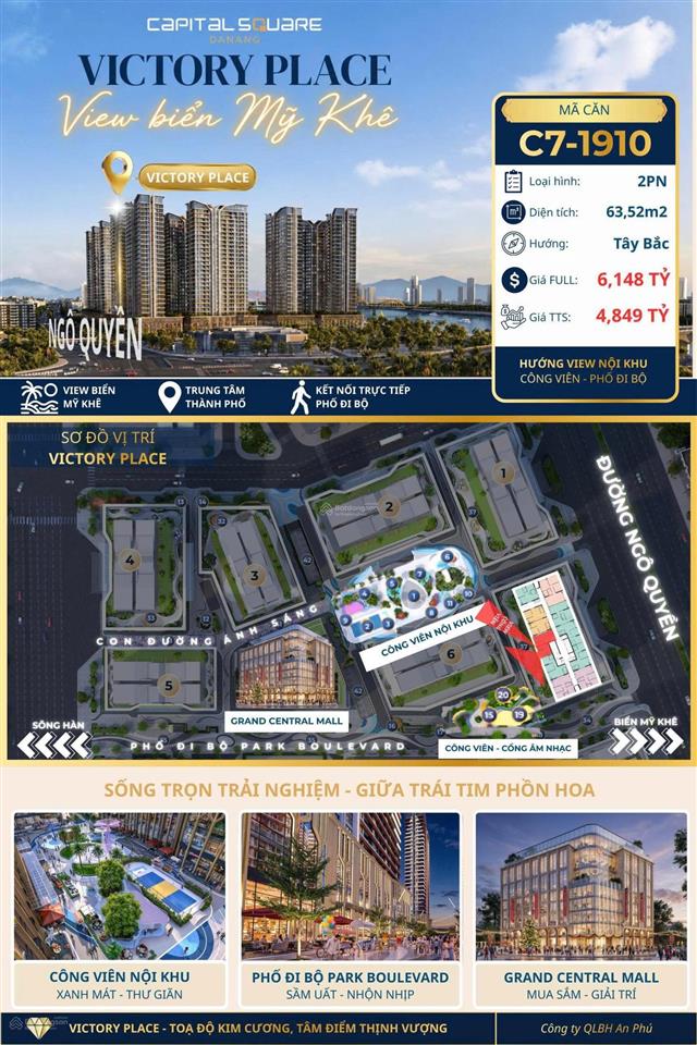Bán căn 2pn c71910 capital square 63,52m2 giá thanh toán 4,849 tỷ  sổ hồng lâu dài