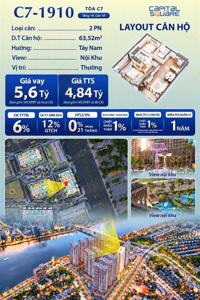Bán căn hộ 2pn capital square c71910, giá 4,84 tỷ, view công viên thoáng đẹp