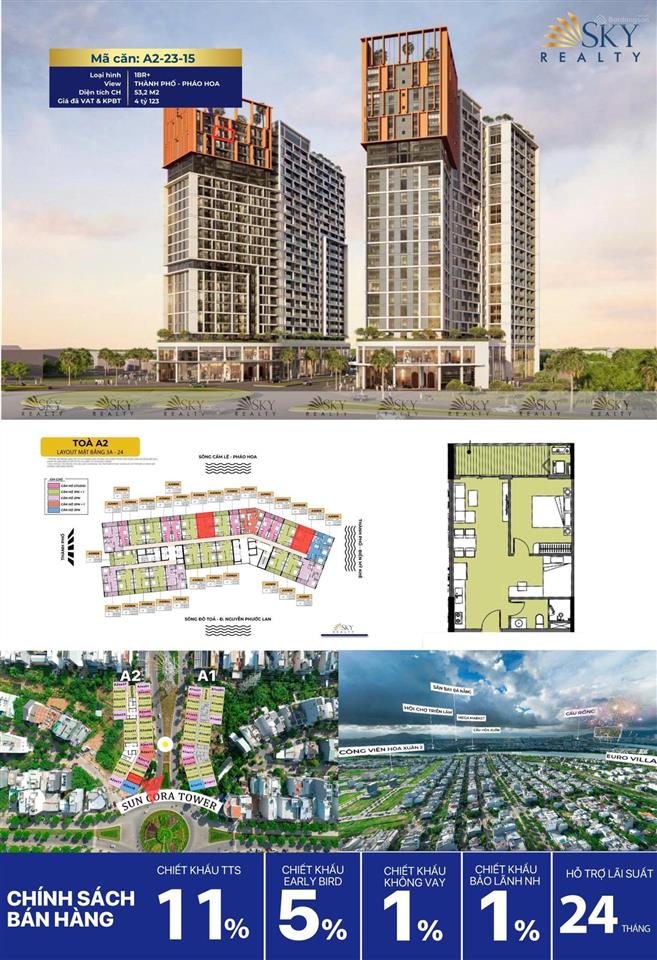 1pn+ sun cora tầng 23 view biển mỹ khê giá tts 3.4 tỷ tân nguyễn real 0905 444 ***