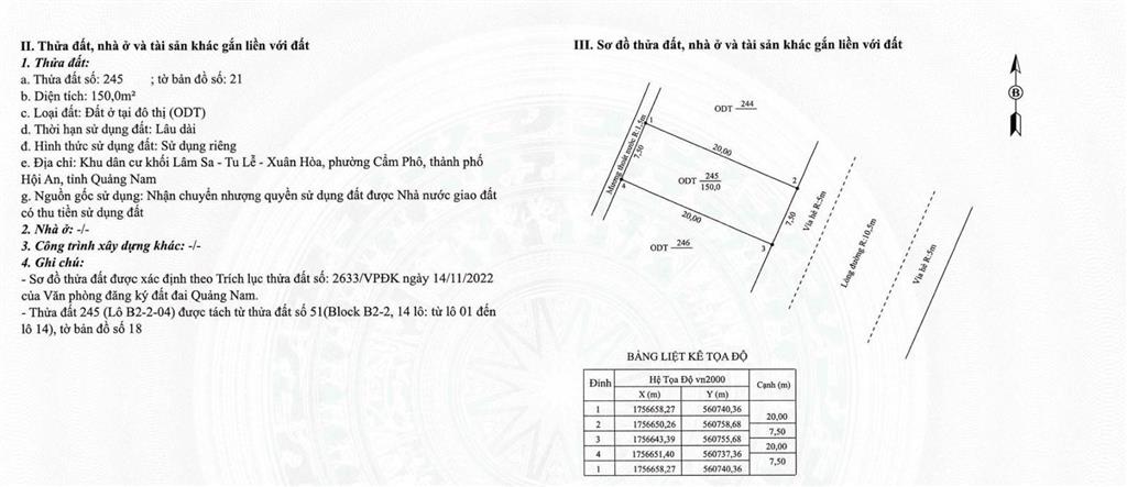 Bán lô đất mặt tiền đường lê hồng phong nối dài khu lâm sa  tu lễ, tp. hội an