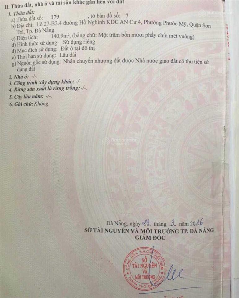 Bán nhanh lô 2 mặt tiền hồ nghinh  ngô quang huy dt 141m2, thích hợp xây ks, nhà hàng, cafe