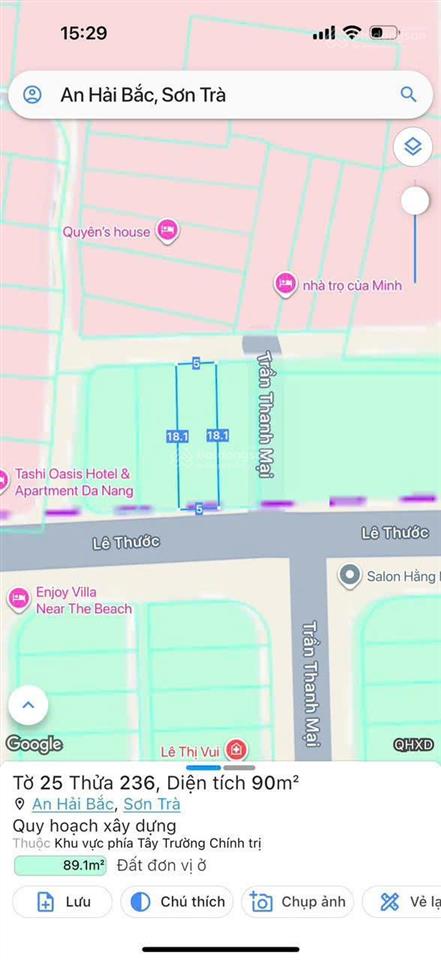 Chủ cần bán lô đất đẹp đường lê thước  đối diện cv hồ nghinh, 90m2  rất thích hợp xây tòa căn hộ.