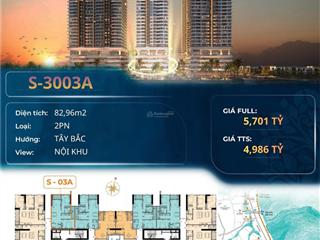 Căn hộ 2pn tầng 30, dt 83m2  giá chỉ 4 tỷ 98 view biển dự án newtown diamond  đà nẵng