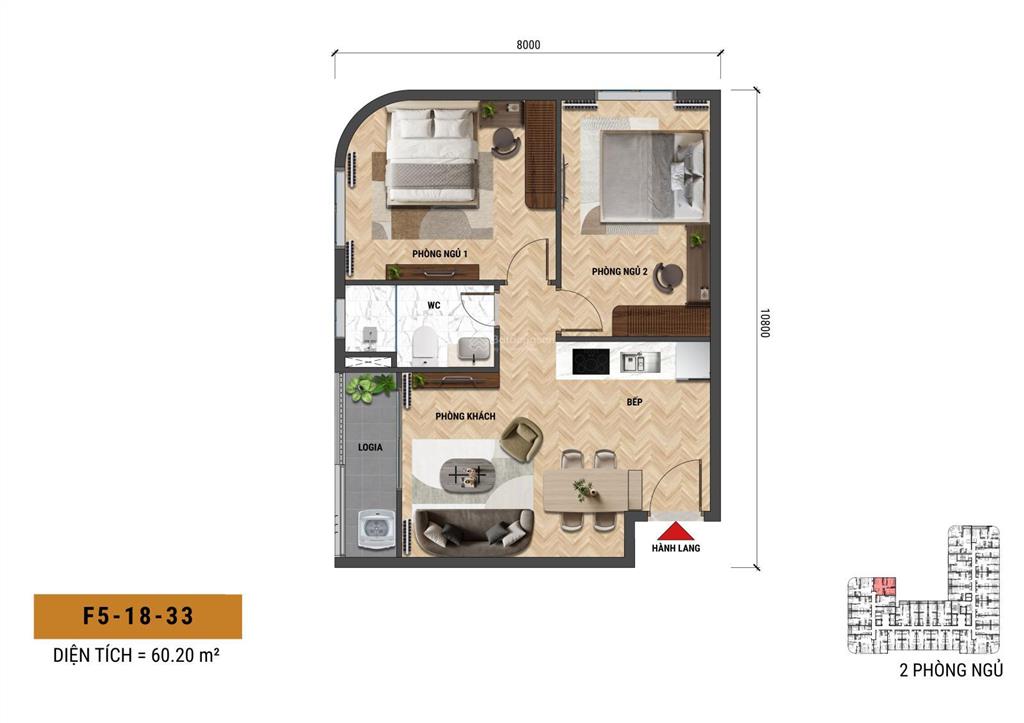 2 tỷ 428 mua được căn hộ 2pn  dt 61m2 ngay kđt hòa xuân fours tower