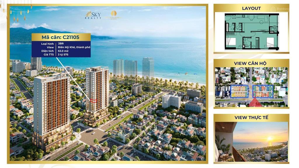 Căn hộ biển chất lượng cao cấp 5* tập đoàn sun group, dt 53m2  4.45 tỷ sun costa residence