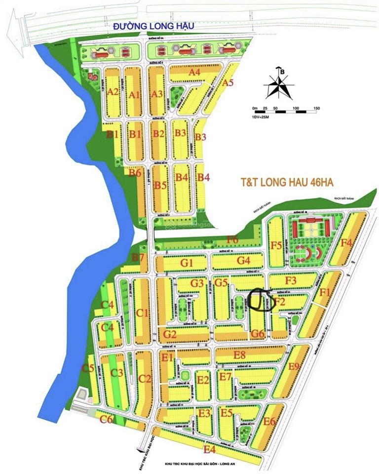 Cần bán nền view công viên dự án t&t long hậu. dt 100m2. sổ cầm tay. giá 2tỷ.  0916 978 ***