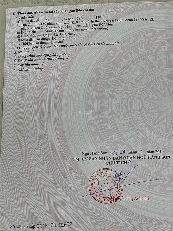 Bán nhanh đất mặt tiền đường lưu đình chất, gần biển tân trà, gần ngay võ chí công chỉ 4.4 tỷ