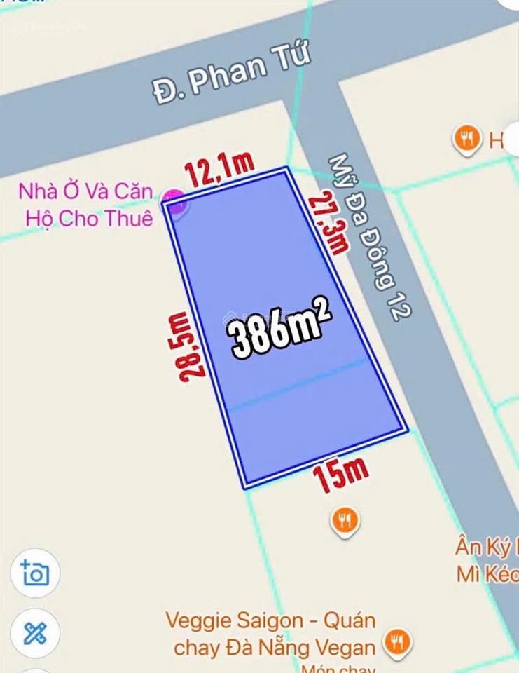 Bán lô góc 2 mặt tiền đường phan tứ  dt 386m2  gọi đàm tiến