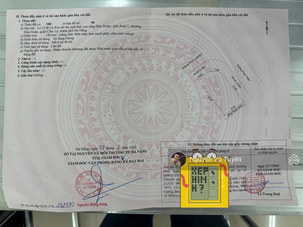 Bán lô góc 2 mặt tiền đường phan triêm và thanh lương 2  hoà xuân