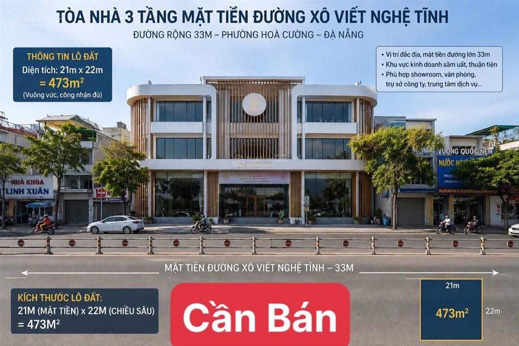 Toà nhà 3 tầng 2mt đường xô viết nghệ tĩnh. dt 21x22=473m2. giá chỉ 8x tỷ