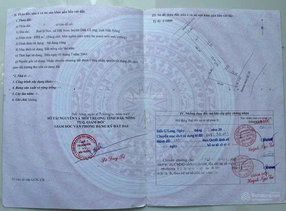 Bán đất mặt tiền đường ql 28 tà đùng dt 1531m2 giá 11.63 tỷ