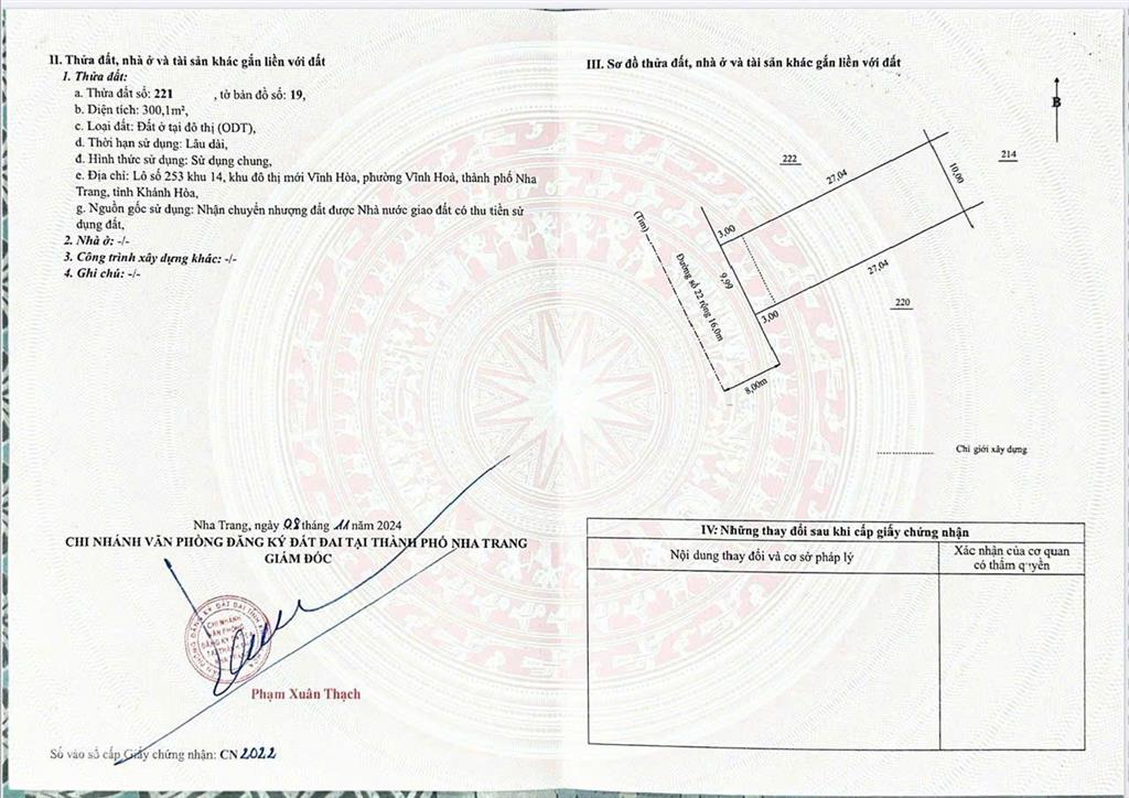 Lô biệt thự view biển đẹp nhất kđt vĩnh hòa  300m² mặt đường 16m, sổ hồng, giá tốt
