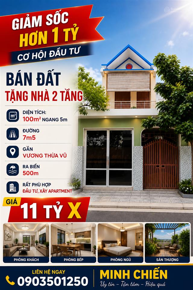 Chính chủ giảm hơn 1 tỷ còn 11,8 tỷ bán gấp nhà mặt tiền biển mỹ khê ngay vương thừa vũ  100m2