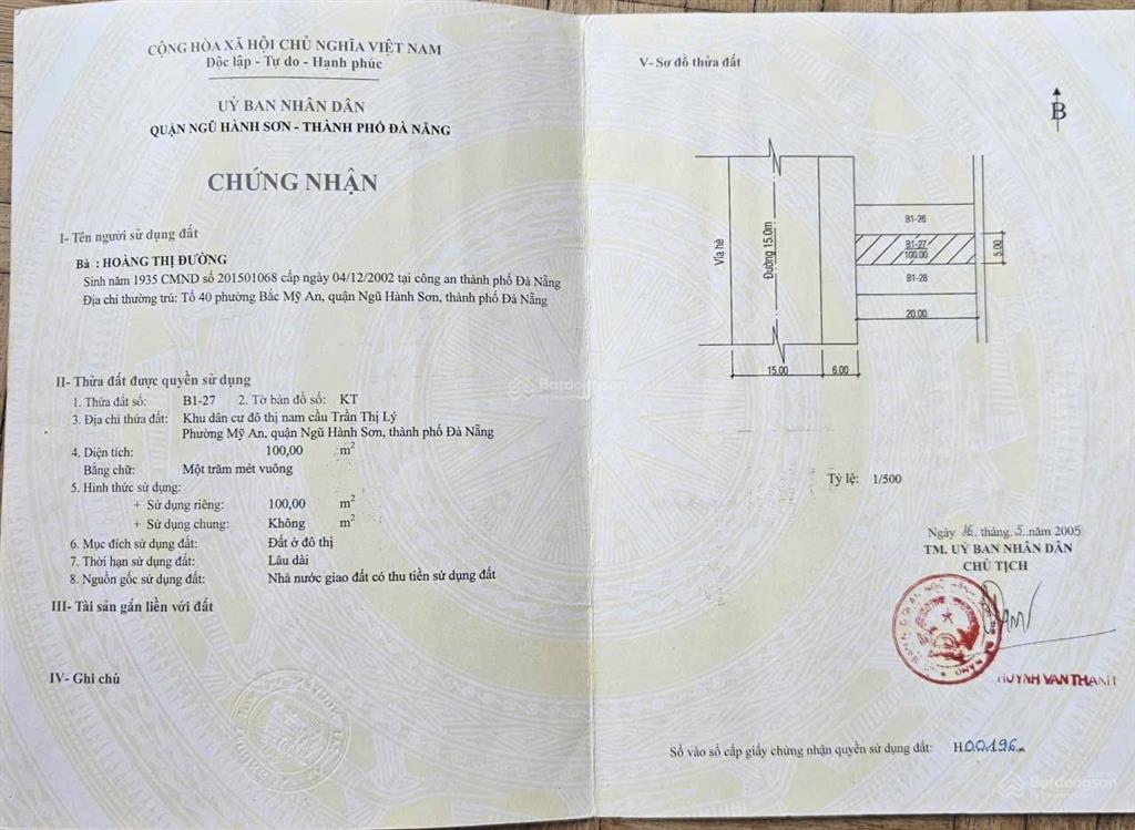 Bán đất mặt tiền chương dương  đà nẵng.