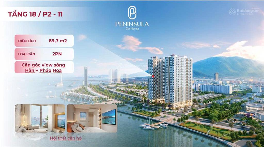 Hàng hot căn góc 2 phòng ngủ p21811 view trực diện sông hàn + pháo hoa + vịnh biển ch peninsula