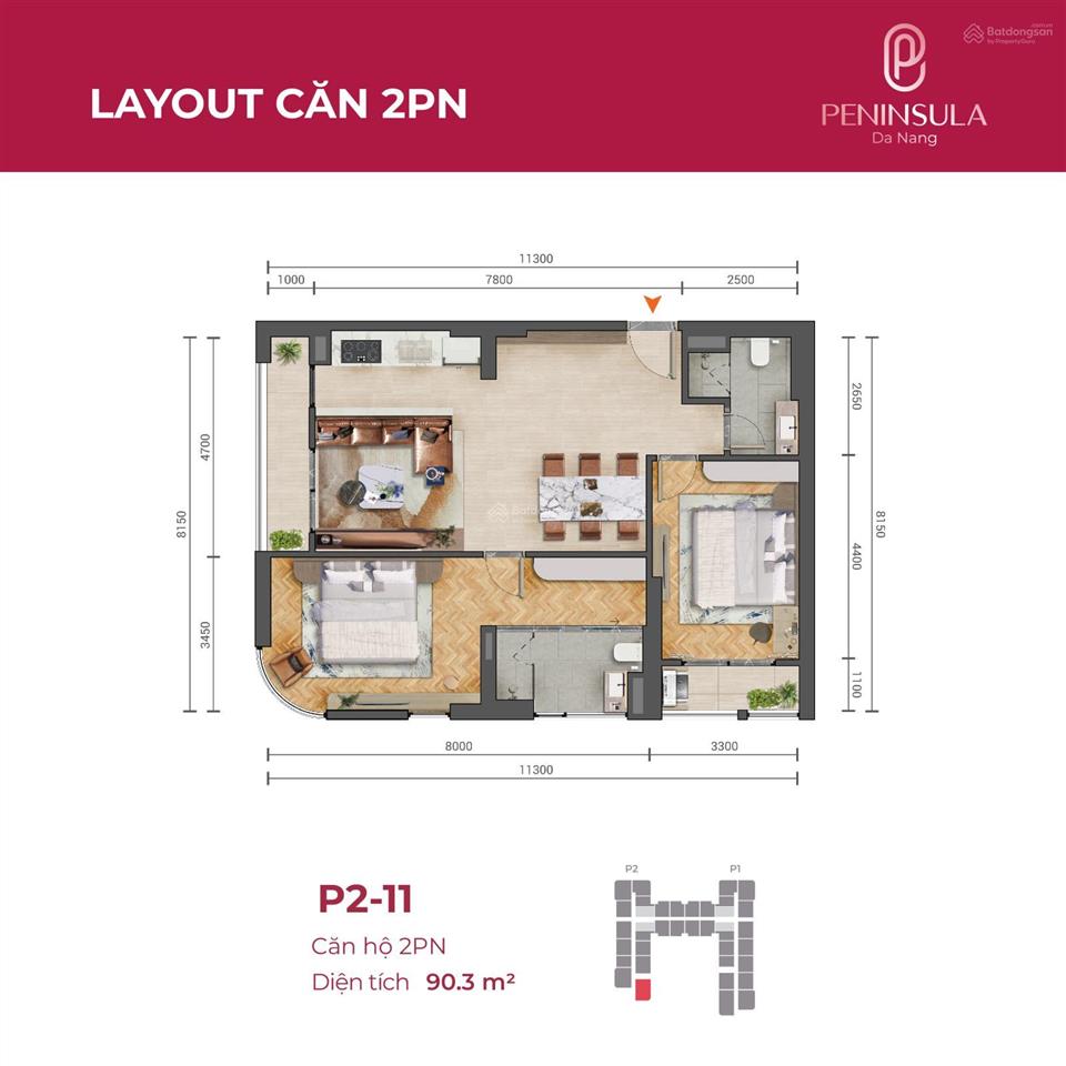 Hàng hot căn góc 2 phòng ngủ p21811 view trực diện sông hàn + pháo hoa + vịnh biển ch peninsula
