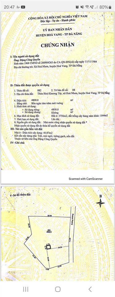 Bán đất tại đường tránh nam hải vân, hòa nhơn, hòa vang, đà nẵng, 8,5 triệu/ m2, 3240 m2