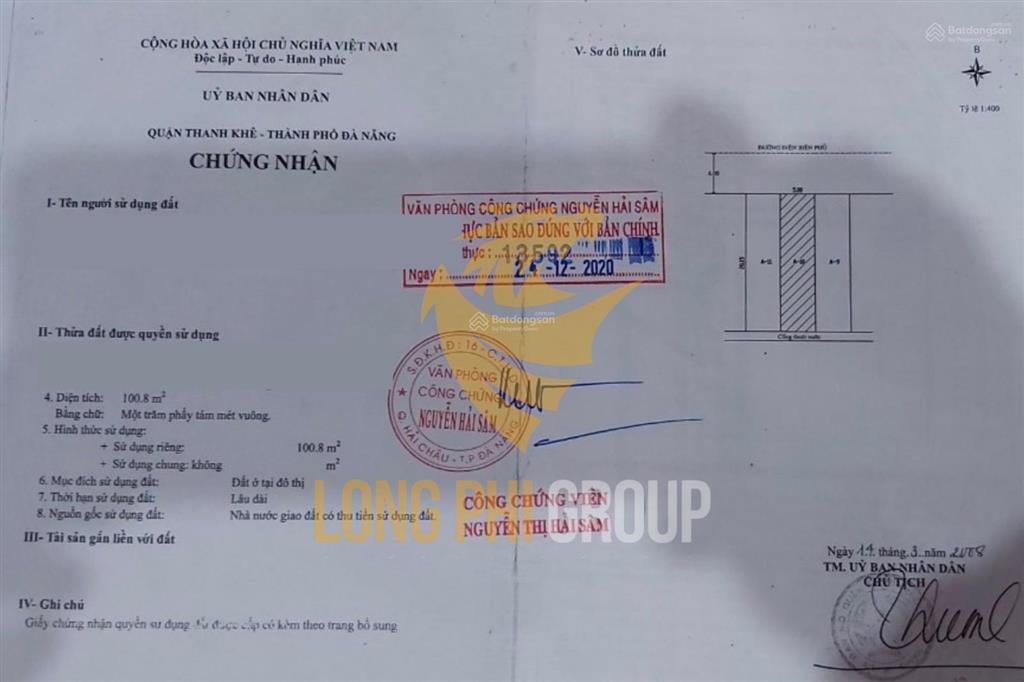 Đất chính chủ bán mặt tiền điện biên phủ, thanh khê, đà nẵng