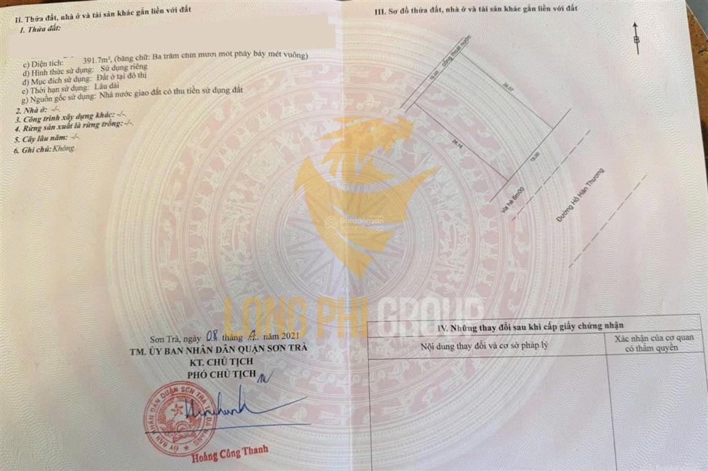 Bán đất biệt thự hồ hán thương  mặt tiền 15m | giá 31 tỷ