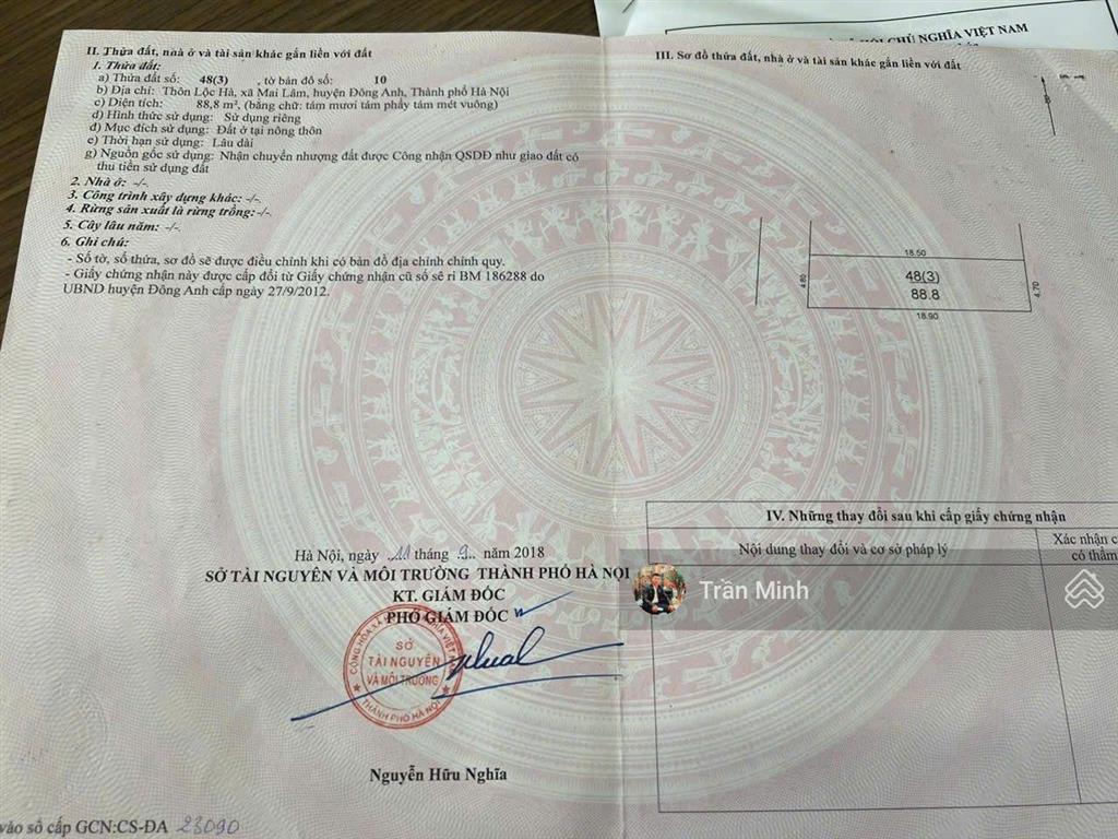 Chính chủ gửi bán nhà 2 tầng trục chính lộc hà, đông anh diện tích 88,8m mặt tiền 4,8m