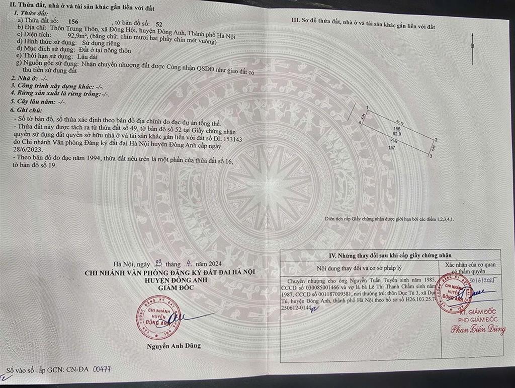 Bán gấp 92,9m đất trung thôn đông hội sát vin cổ loa dt 92,9m mt 4,34m nở hậu đẹp