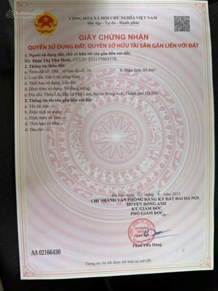 Bán đất lộc hà, mai lâm đón sóng cầu tứ liên, vị trí đẹp tại lộc hà, mai lâm, đông anh