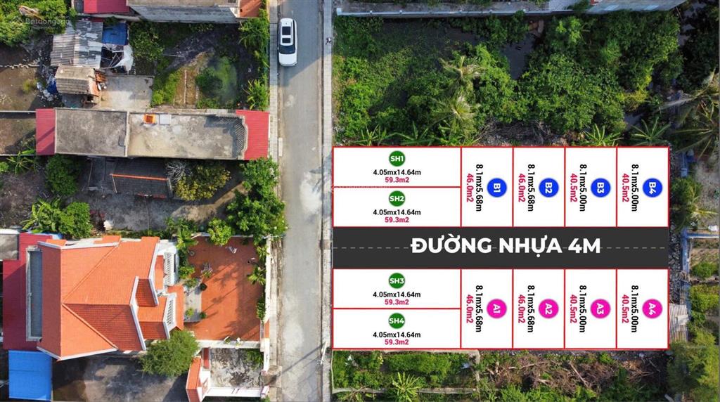  lô góc tân lập, tân thành, dương kinh (phường dương kinh) ô tô tận nơi.  diện tích 59.3m2 