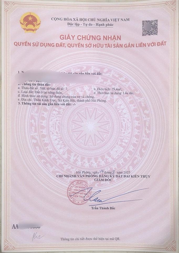 Đất đẹp bình minh kiến thụy, hải phòng. giá 1 tỷ 2 dt 79.4m2