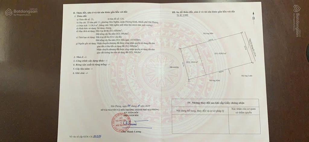 Chính chủ gửi bán lô đất tuyến 2 đường 402 hoà nghĩa dương kinh, hải phòng. dt 1128m2