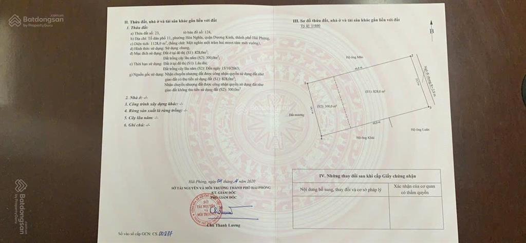Chính chủ gửi bán lô đất tuyến 2 đường 402 hoà nghĩa dương kinh, hải phòng. dt 1128m2