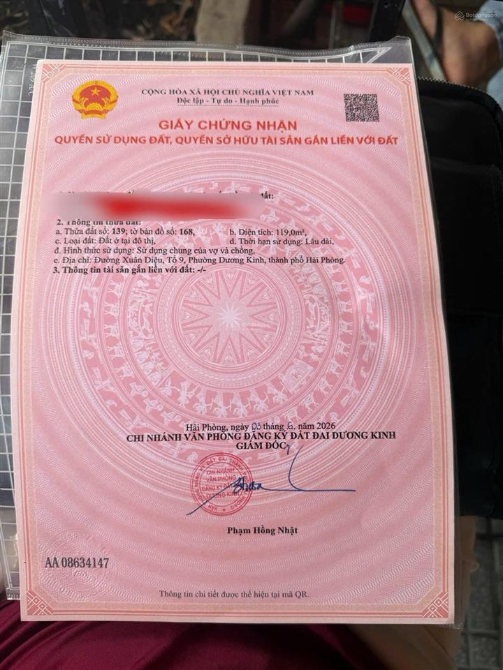 Mặt đường xuân diệu  hòa nghĩa  vị trí đẹp đầu tư sáng giá * diện tích 119m2  ngang 5m vuông