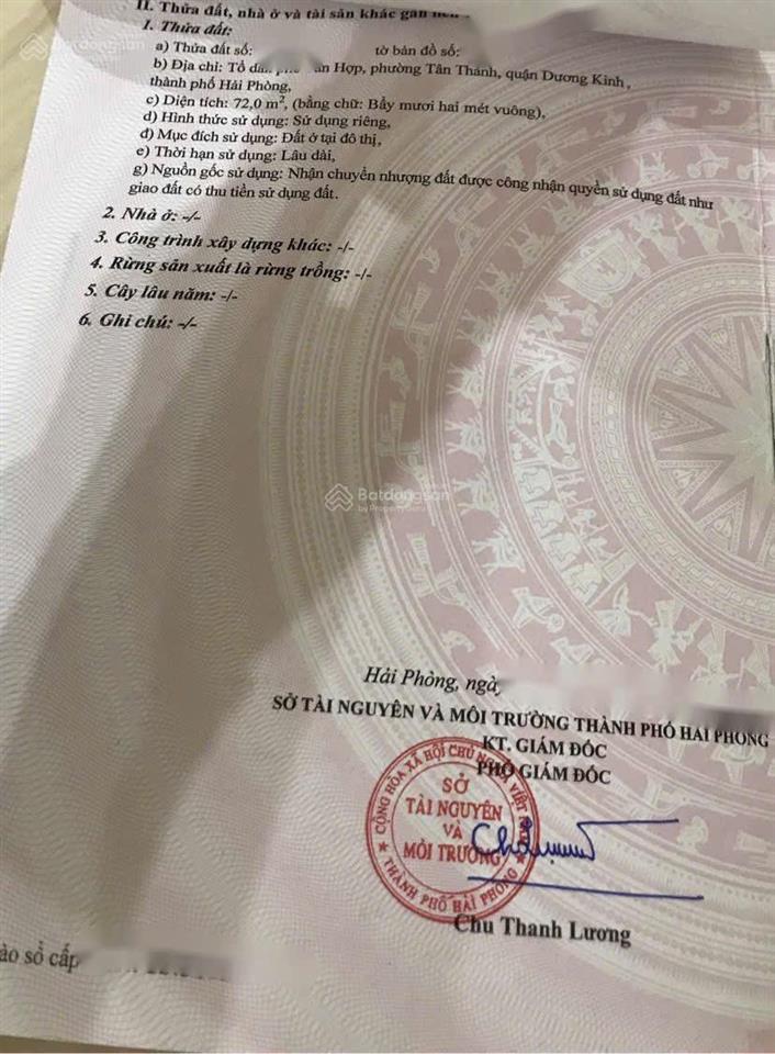 Lô đất ngõ 5m ô bàn cờ tân thành, dương kinh, hải phòng 1 tỷ xx. diện tích 72m2 ngang 4m vuông