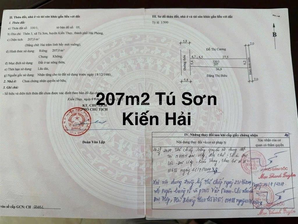 Chính chủ gửi bán nhà 2 tầng trung tâm xã tú sơn, kiến hải, hải phòng. nhà mới xây 2019