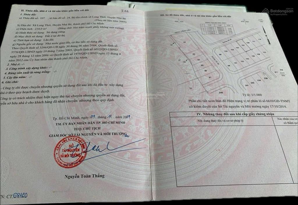 Bán lô đất góc 2 mặt tiền kdc long thới nhà bè dt 310m2 sổ cầm tay xây dựng ngay giá 32tr/m2