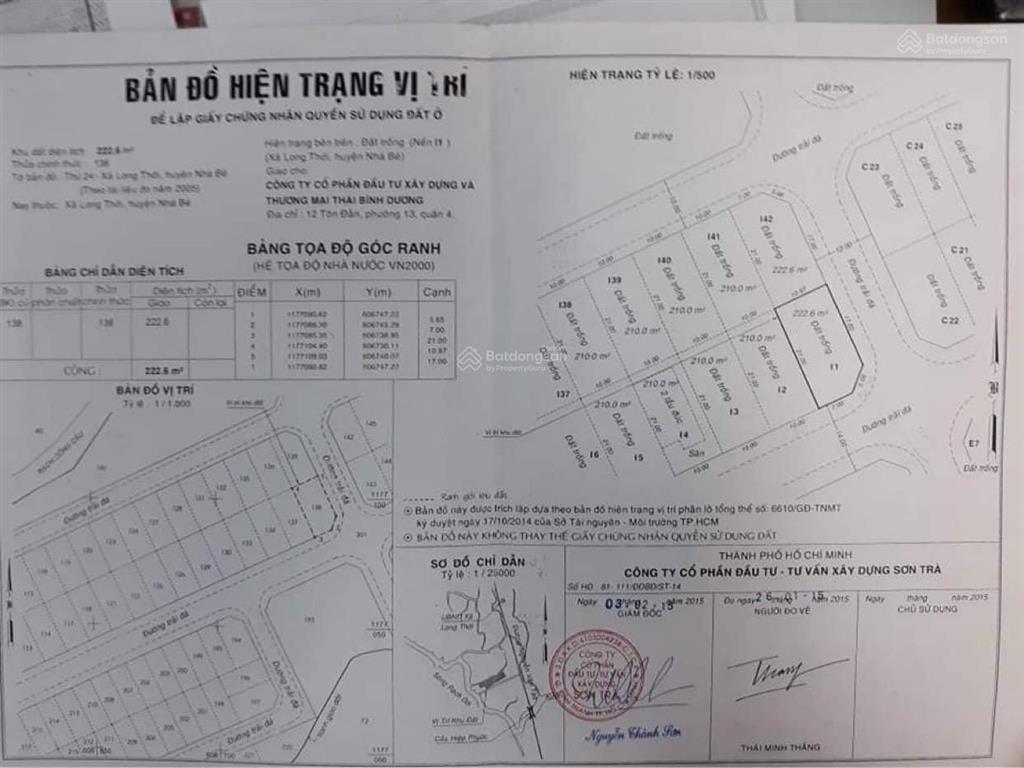 Bán lô đất góc 2 mặt tiền kdc long thới nhà bè dt 310m2 sổ cầm tay xây dựng ngay giá 32tr/m2