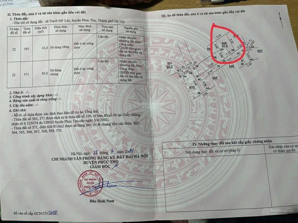 Chỉ 1,45 tỷ tôi chính chủ bán đất xã trạch mỹ lộc, phúc thọ, hn, 41m, mt 5m