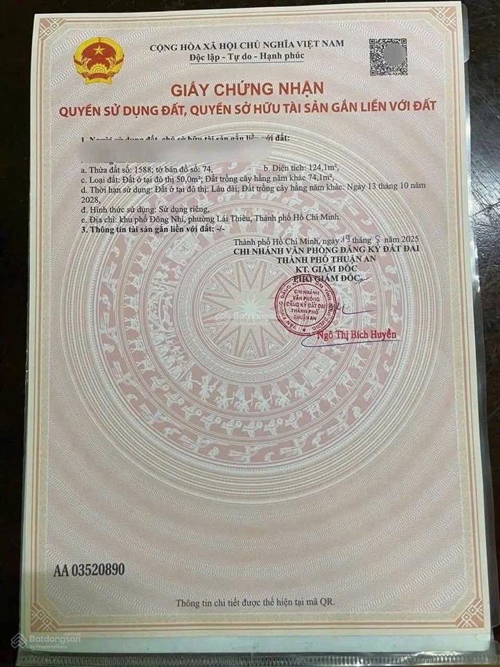 Chính chủ cần bán lô đất trung tâm lái thiêu, diện tích 124m2 giá 2tỷ1