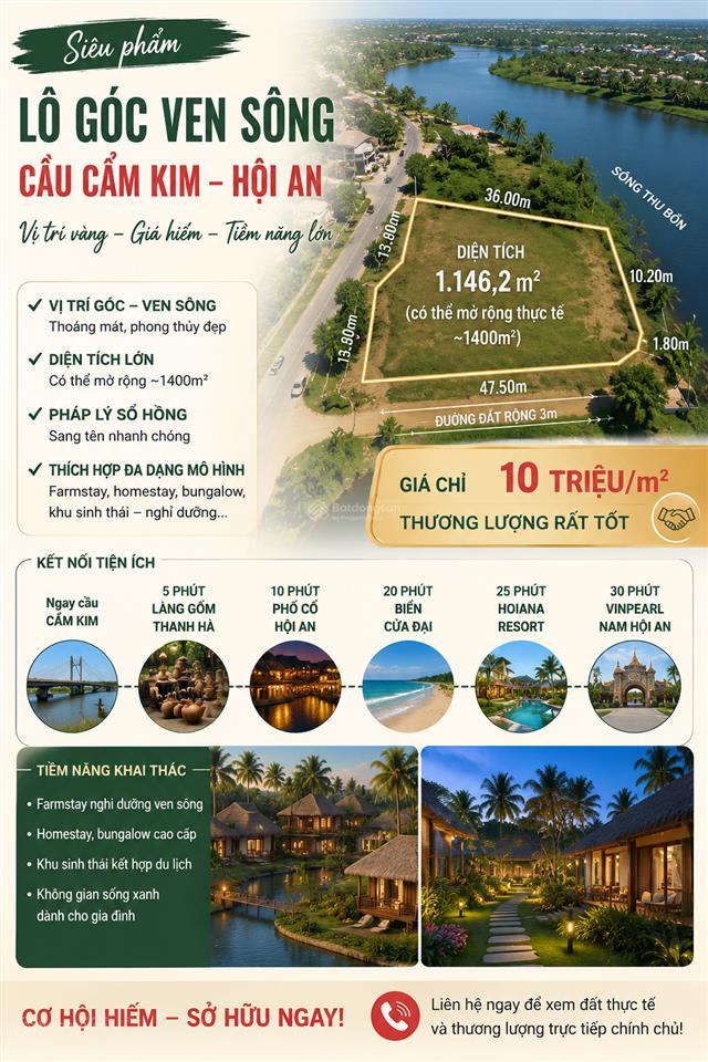 Còn gì hiếm hơn một lô đất ven sông, gần hội an với giá chỉ 10 triệu/m?