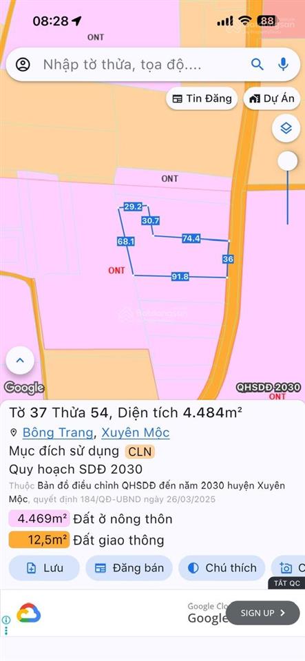 Bán gần 4,484 m² đất nghỉ dưỡng, bông trang, xuyên mộc (hcm)