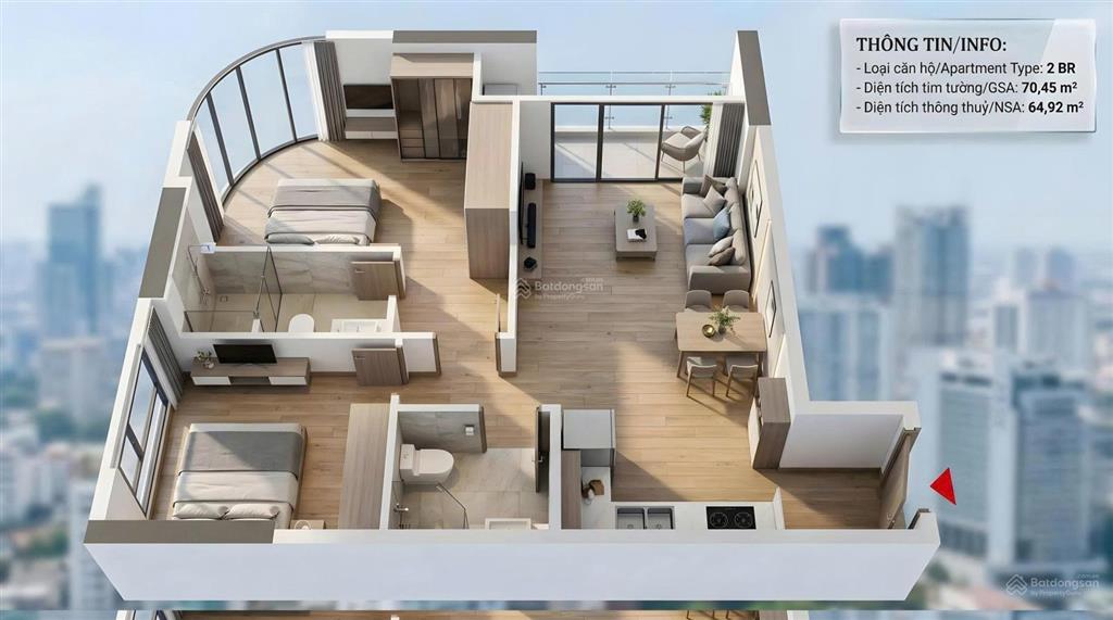 Căn góc 2 pn tòa căn hộ fours tower