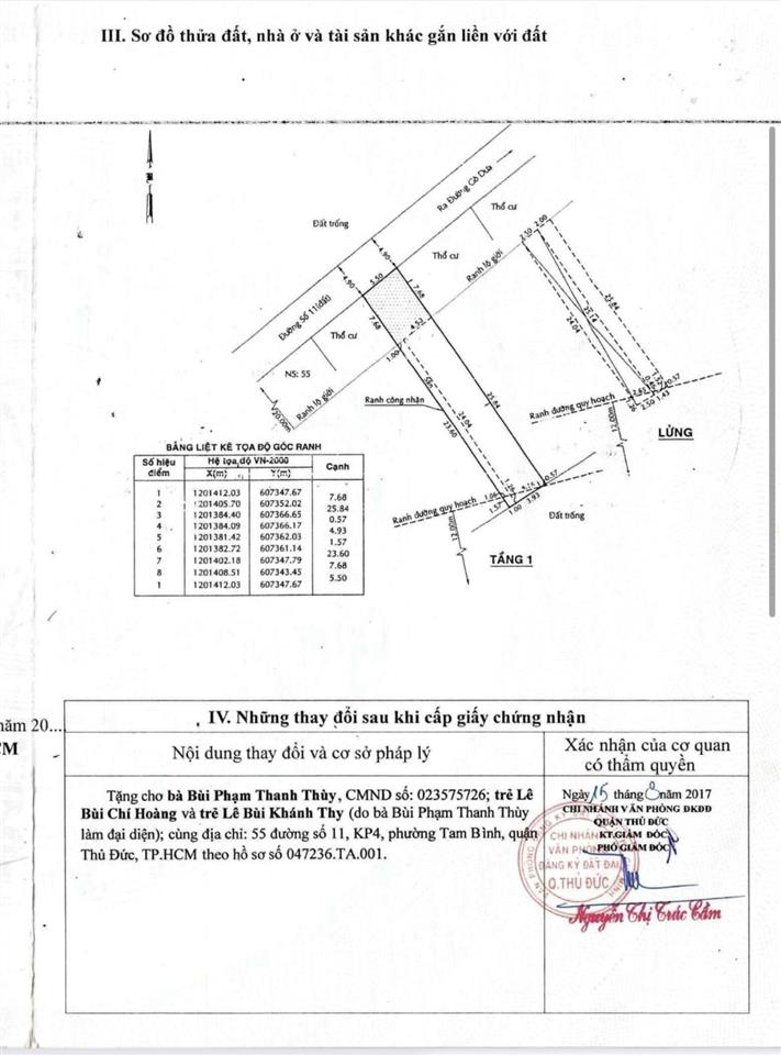 Bán nhà (5,5x34m ~ 182m2 co 140m2 thổ cư) mặt tiền đường số 11 tam bình, tp. hcm. giá chỉ 97tr/m2!