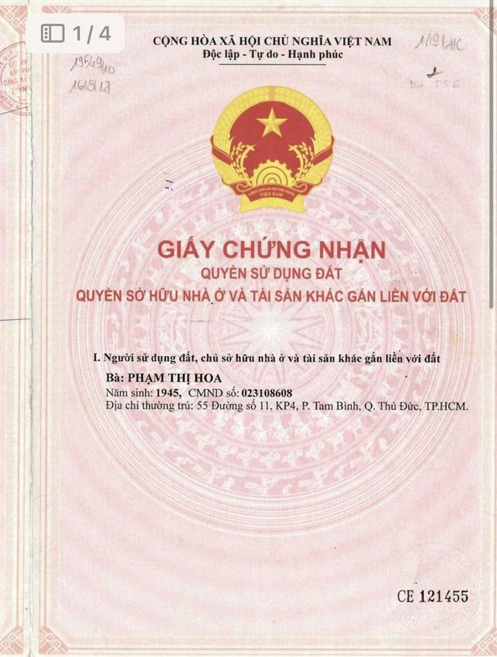 Bán nhà (5,5x34m ~ 182m2 co 140m2 thổ cư) mặt tiền đường số 11 tam bình, tp. hcm. giá chỉ 97tr/m2!